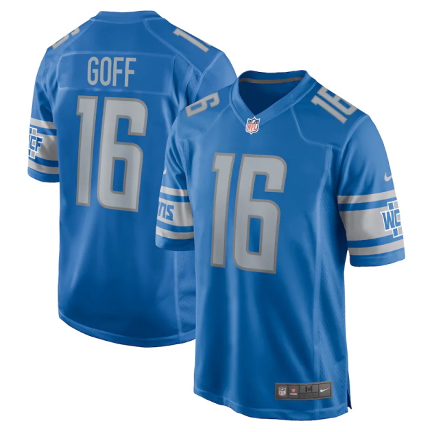 mens nike jared goff blue detroit lions player game jersey